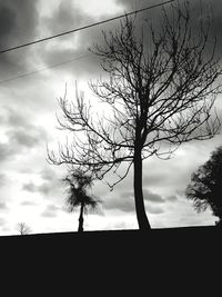 Silhouette bare tree on field against sky