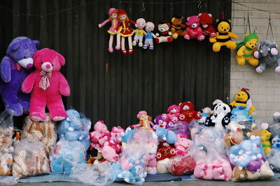 Various toys for sale at market stall