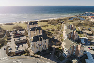 Aerial view of residential houses on sea coast