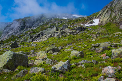 Scenic view of rocky mountains against sky