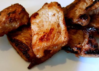 Close-up of meat on barbecue grill