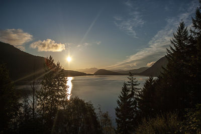 Scenic view of lake against sky during sunset