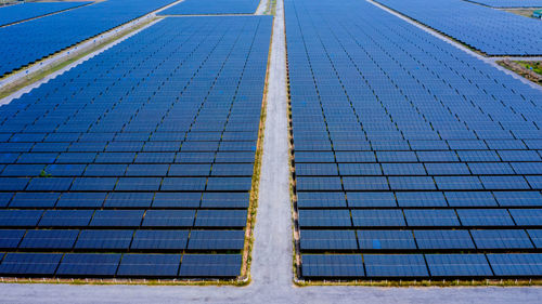 Aerial top view solar farm, solar panels in thailand