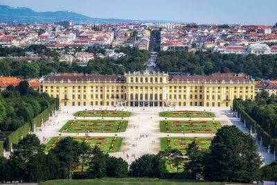 The view of the vienna city and schonbrunn palace taken on top of gloriette in vienna, austria.