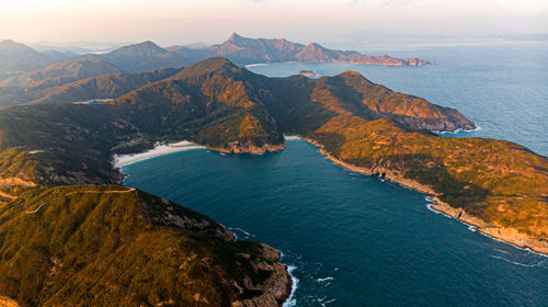 High angle view of bay against sky