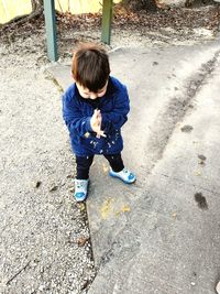 High angle view of boy playing