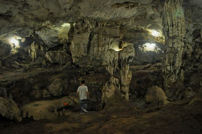 Man walking in cave