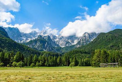 Scenic view of landscape and mountains against sky