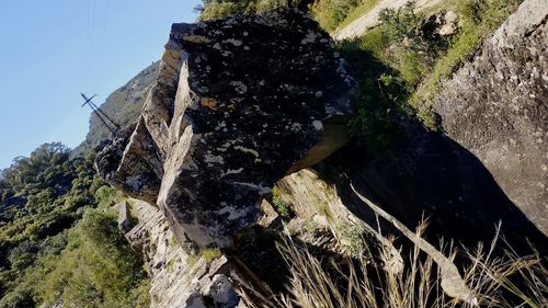 Low angle view of rock formations against sky