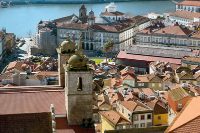 High angle view of buildings in city