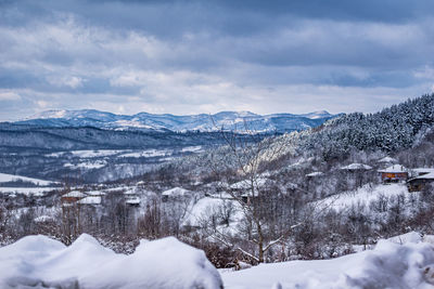 Snow covered mountains against sky