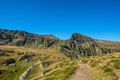 Scenic view of landscape against clear blue sky