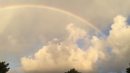 Low angle view of rainbow in sky