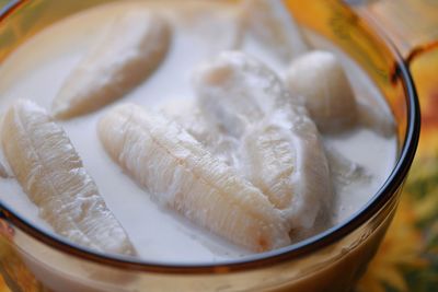 High angle view of banana pudding in bowl