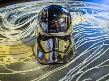 High angle view of glass on table