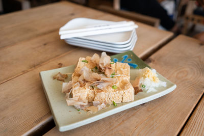 High angle view of food on table