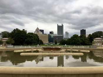 Reflection of buildings in lake