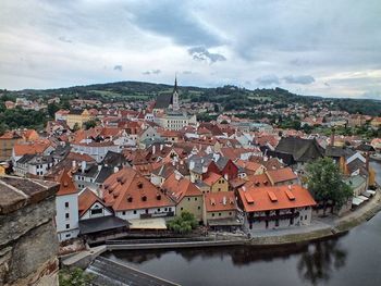 High angle view of townscape against sky