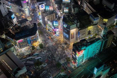 High angle view of buildings in city