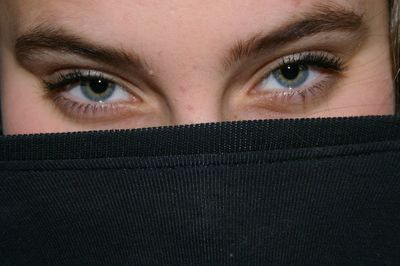 Close-up portrait of serious covering face