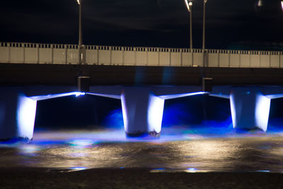 Illuminated fountain at night