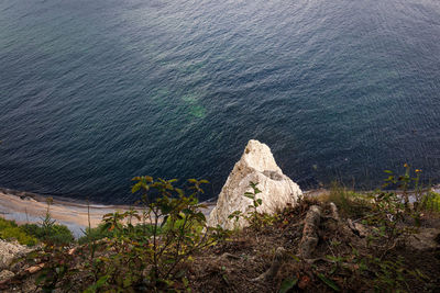 High angle view of rock formation in sea