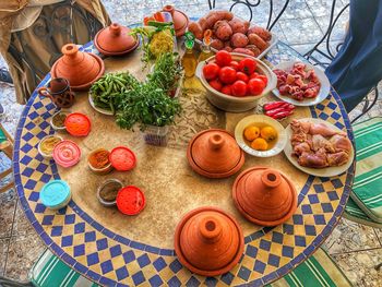 High angle view of fruits on table