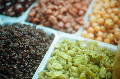 High angle view of chopped vegetables in container