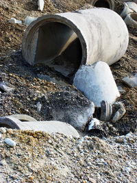 High angle view of water flowing through rocks