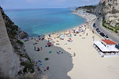 High angle view of people on beach