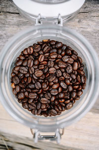 High angle view of coffee beans on table