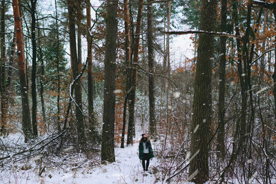 Woman walking in forest