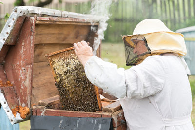 Low angle view of man working