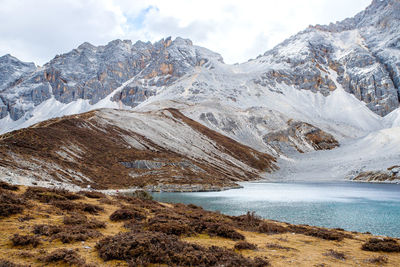 Scenic view of snowcapped mountains against sky