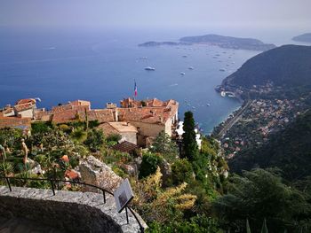 High angle view of buildings in sea