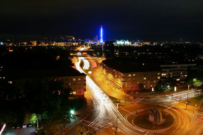 Light trails on road at night