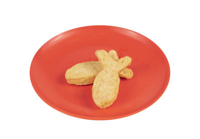 High angle view of cookies against white background