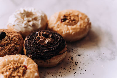 Close-up of donuts on table