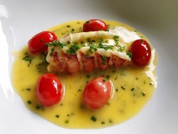 High angle view of fruit salad in plate