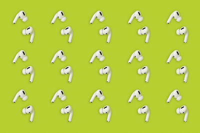 High angle view of pills on white background