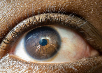 Close up of african american mans dark brown eyes for use in ophthalmology optometry imagery