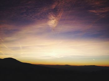 Scenic view of mountains against sky at sunset