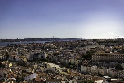 High angle view of buildings in city