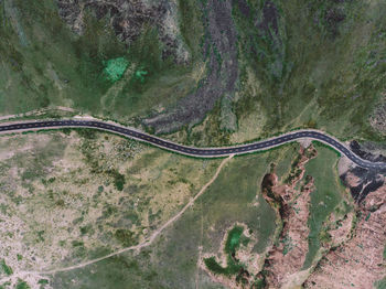 High angle view of road amidst trees in forest