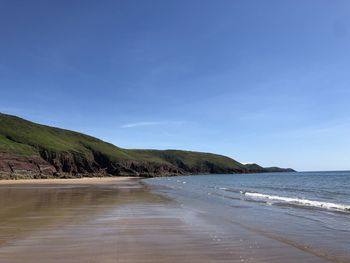 Scenic view of sea against blue sky