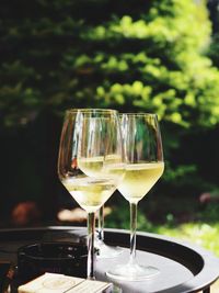 Close-up of wine in glass on table