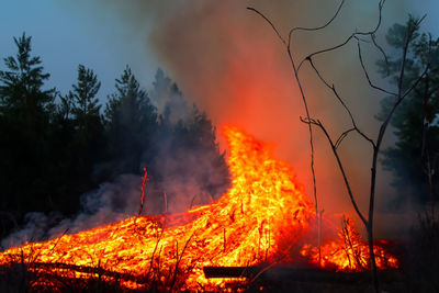 Close-up of bonfire at sunset