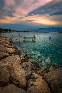 Scenic view of sea against sky at sunset