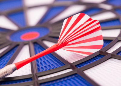 Close-up of dart on dartboard