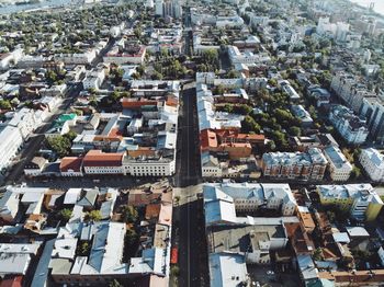 High angle view of buildings in city